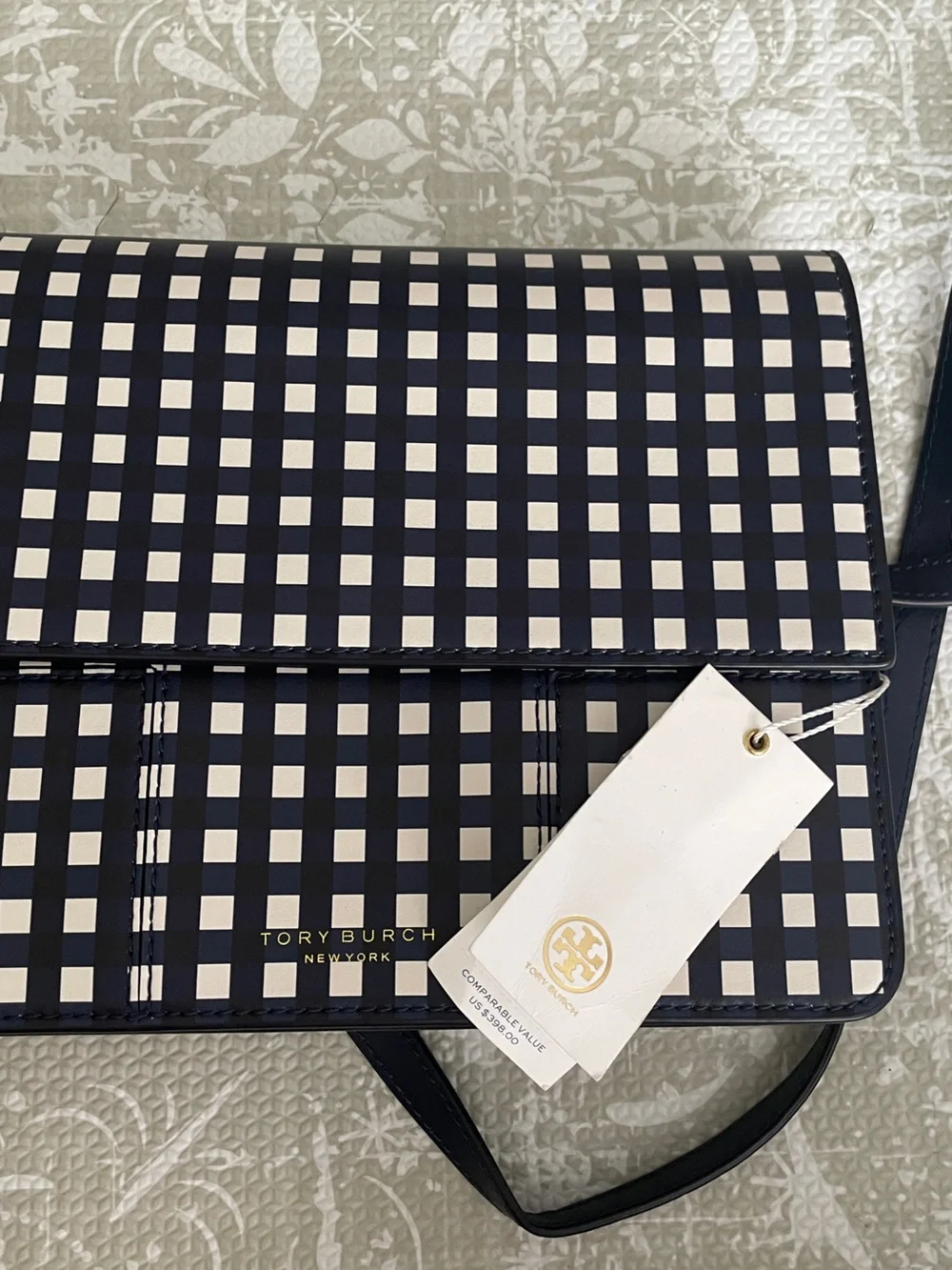 NWT Tory Burch Gingham Crossbody with Gold Logo